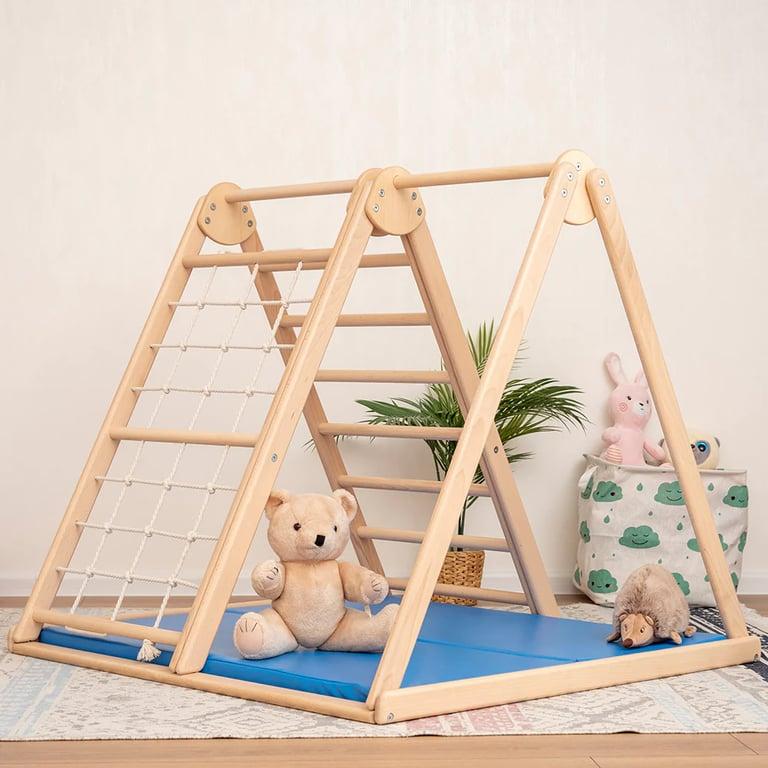 Montessori Wood and Hearts Climbing Triangle Frame Small With Two-sided Mat