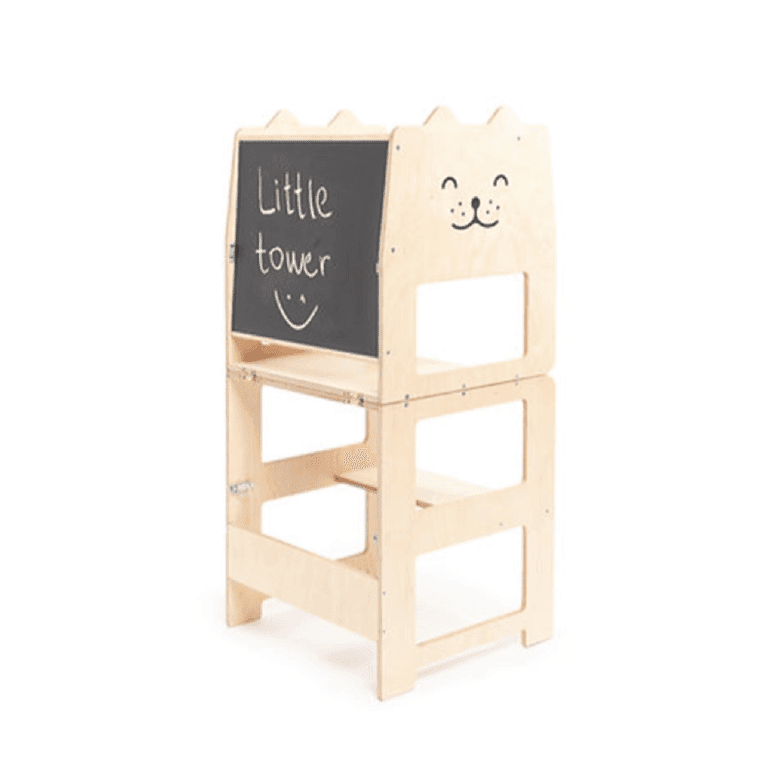 Montessori Craffox Convertible Learning Tower With Chalkboard Cat Natural