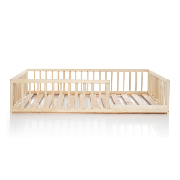 Montessori Home For Dreams Floor Bed With Round Rails and Strips Single