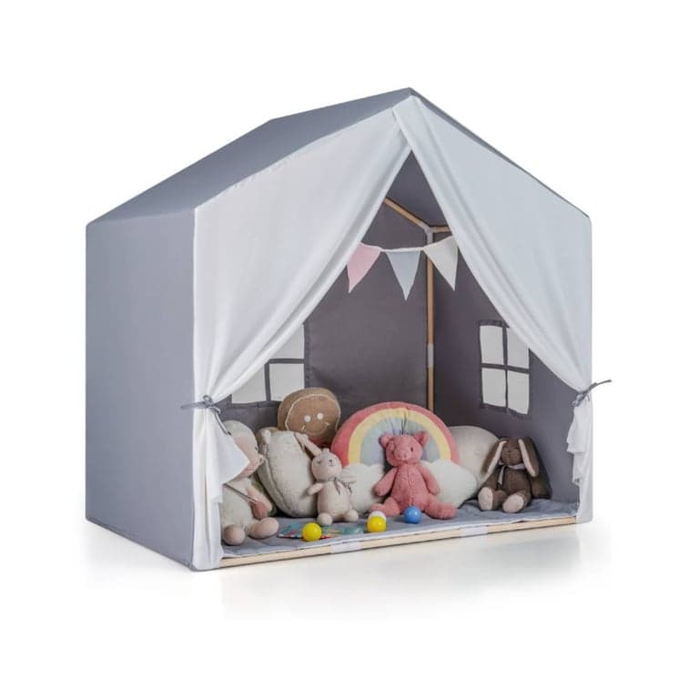 Costway Play Tent With Washable Cotton Mat and Flag Banner Gray