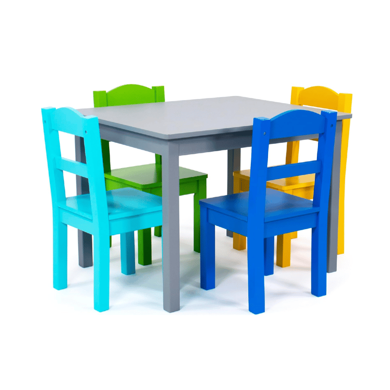 Montessori Humble Crew Table and Chair Set Gray/Blue/Green/Yellow