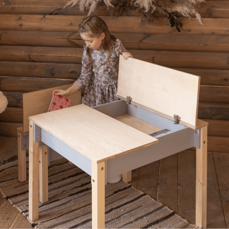Family SCL Space-Saving Storage Table and Chair Set Gray