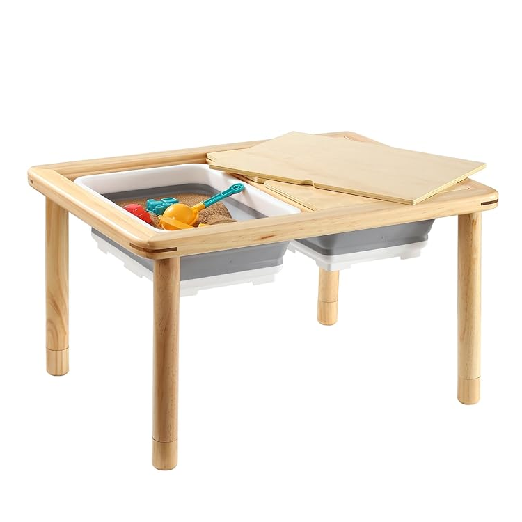 Montessori Funlio Wooden Sensory Table With 3-Level Height Wood Leg