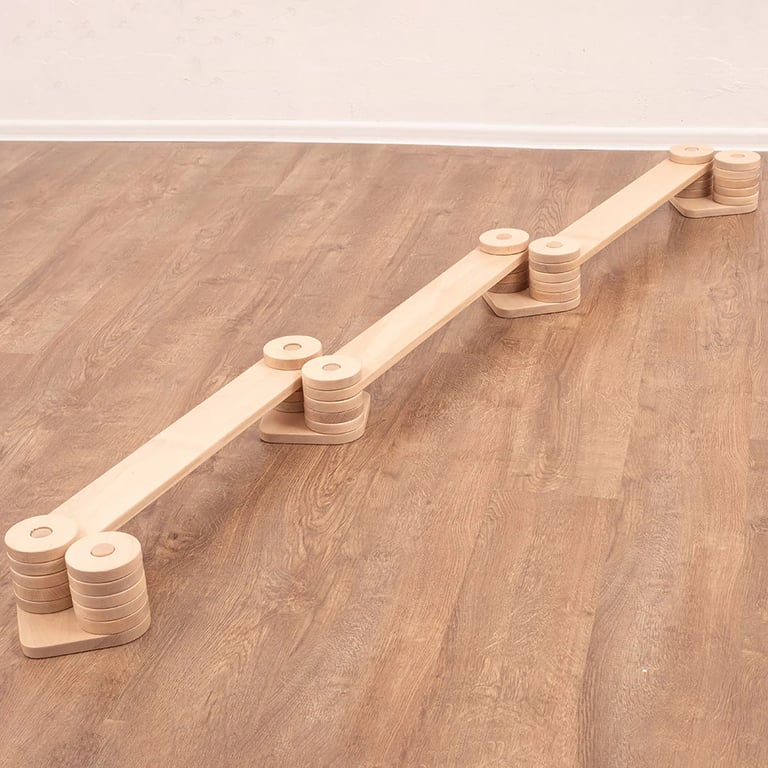 Montessori Wood and Hearts Balance Beam Zig-Zag Natural Wood