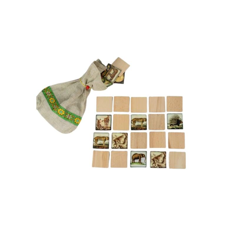 Montessori PoppyBabyCo Wooden Memory Matching Game Zoo Animals With Storage Bag