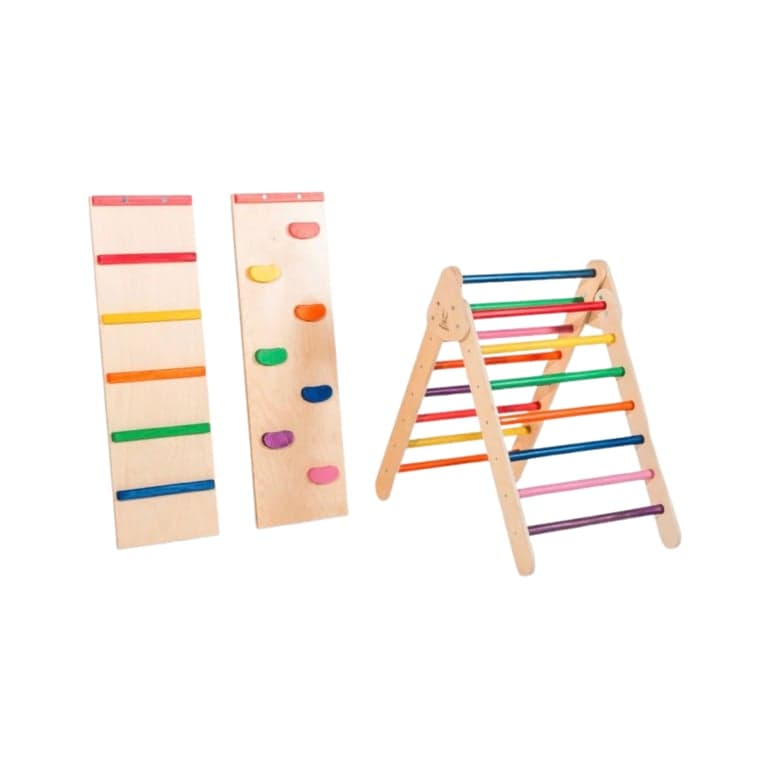 Bunny Hopkins Pikler Triangle Playground Rainbow Original With Ladder and Rock Wall