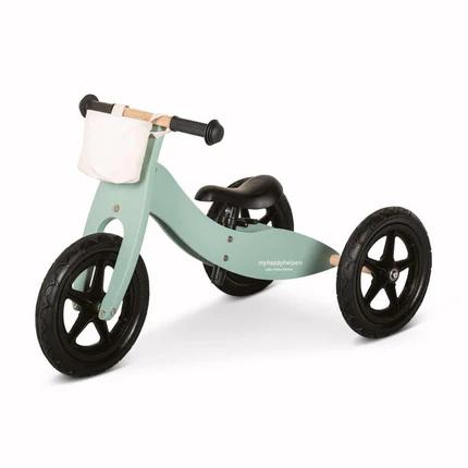 Montessori My Happy Helpers 2-in-1 Wooden Trike Balance Bike Sage Green With Canvas Bag