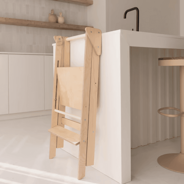 Jindl Foldable and Adjustable Toddler Tower Natural Wood