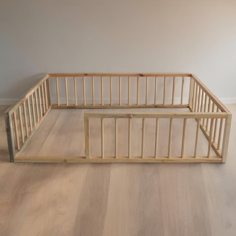 Montessori YK Kids Floor Bed With Rectangular Rails Queen