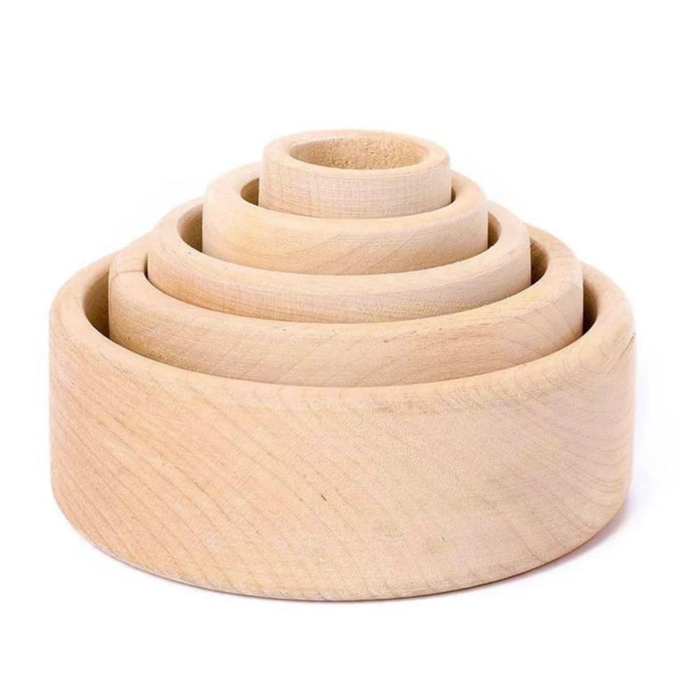 Montessori Di Little Corner 5 Pieces Wooden Stacking Bowls Unpainted