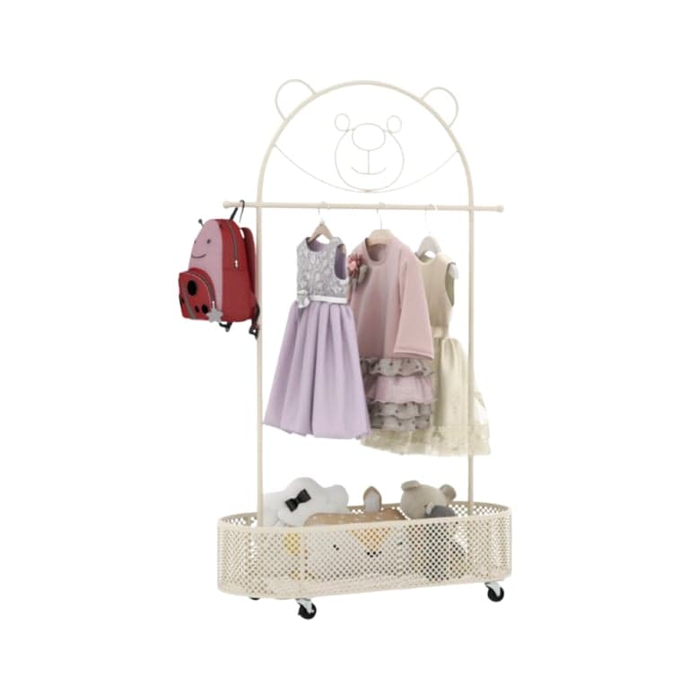 Costway Kid Clothes Rack With 3 Adjustable Heights and Wheels White