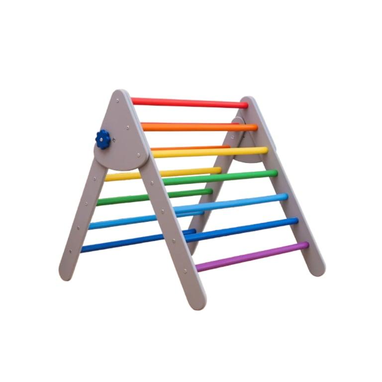 Montessori Wood and Hearts Foldable Triangle Large Gray + Rainbow