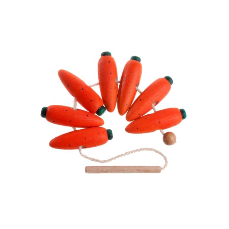 Montessori PoppyBabyCo Wooden Carrots Lacing Toy