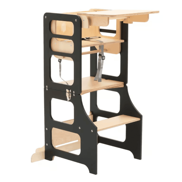 Duck Woodworks 2-in-1 Convertible Toddler Tower and High Chair Gray