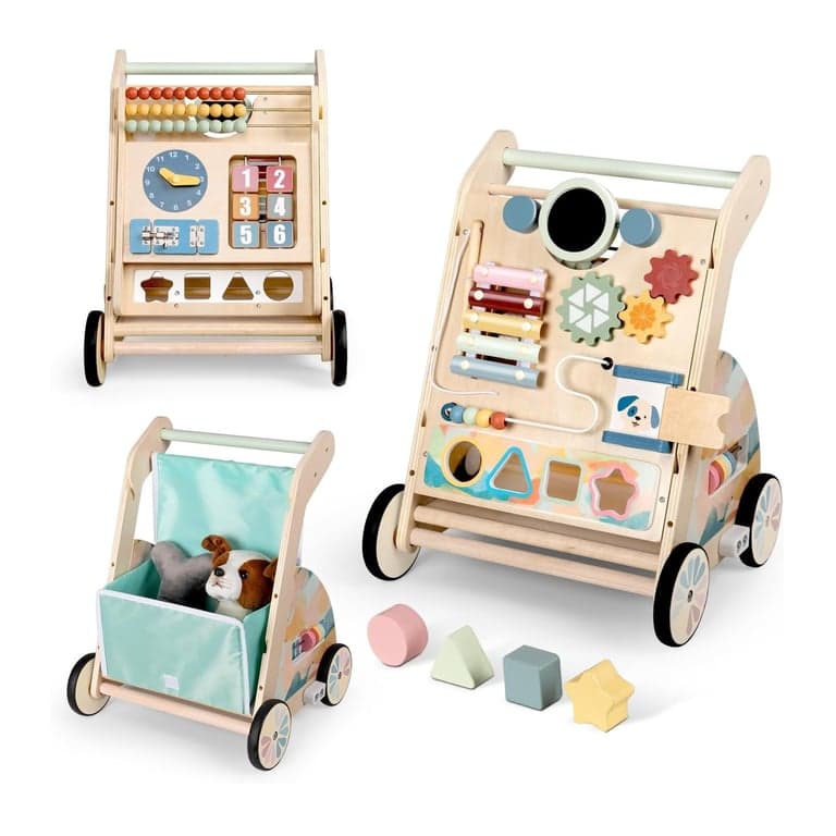 Bautia Wooden Baby Walker With Detachable Double-Sided Busy Board