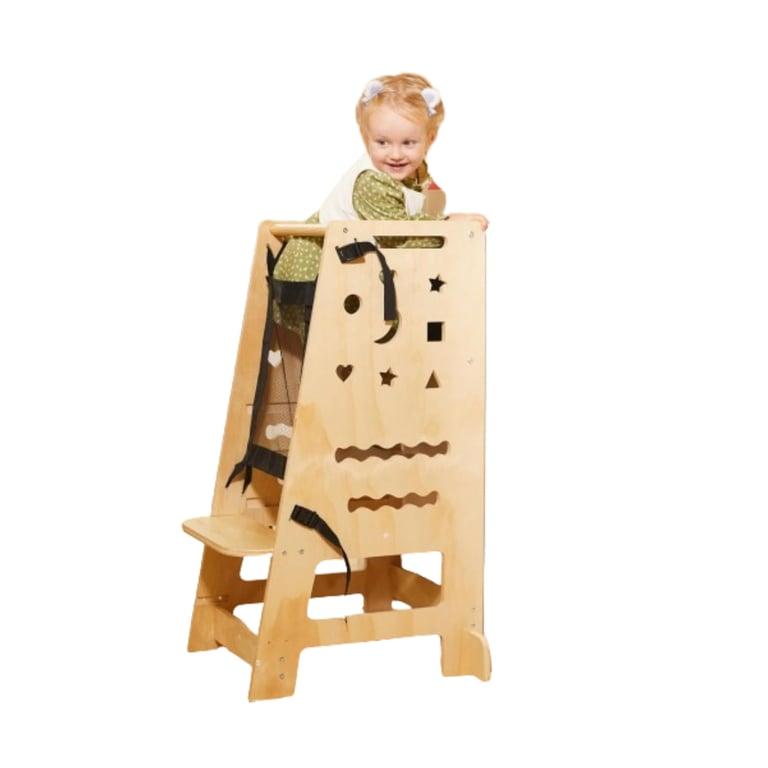 Montessori REU KIDHABE Wooden Learning Tower With Whiteboard and Chalkboard Wood