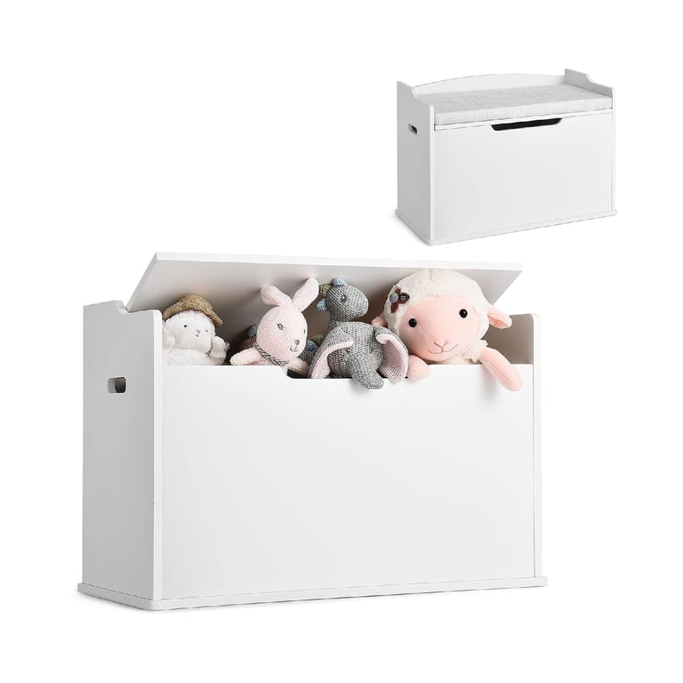 Montessori Costway Storage Bench White With Cushion