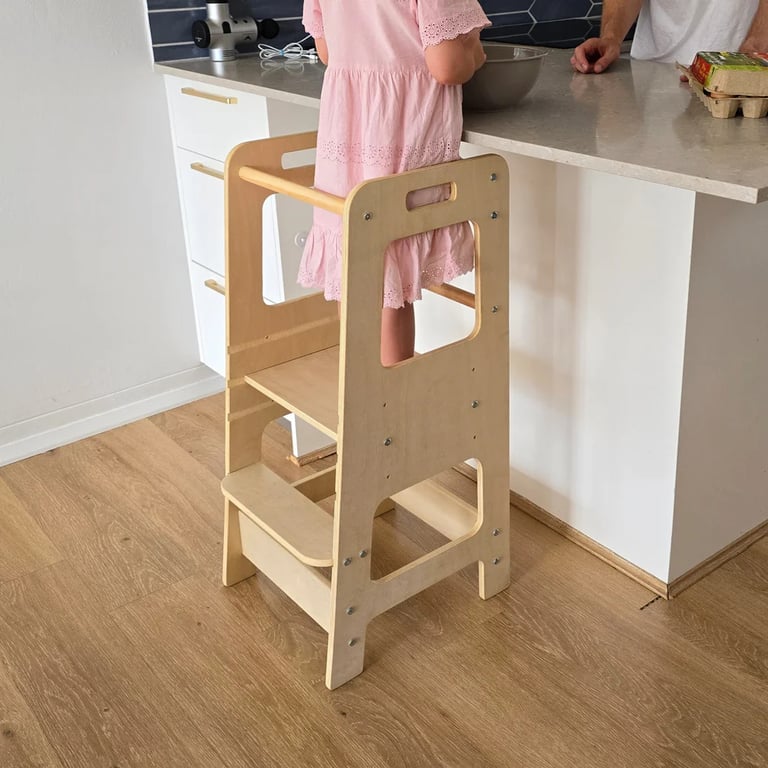 Montessori Four Little Monkeys Adjustable Toddler Tower Natural