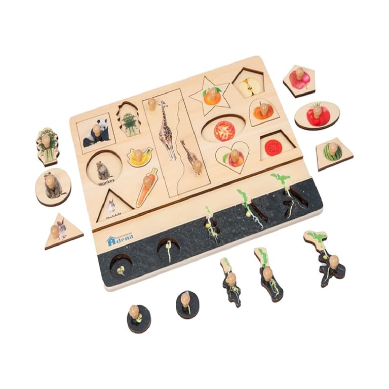 Montessori Adena Montessori Wooden Peg Biology, Animal, Fruit, and Plant Growth Puzzle