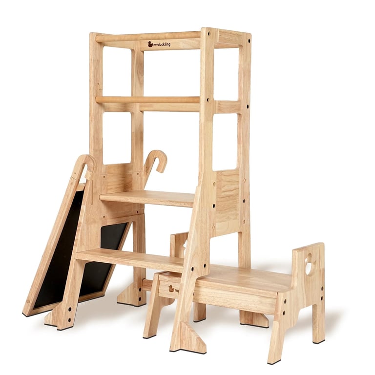 Montessori My Duckling JALA Deluxe Solid Wood Adjustable Toddler Tower Duck Stool Handle