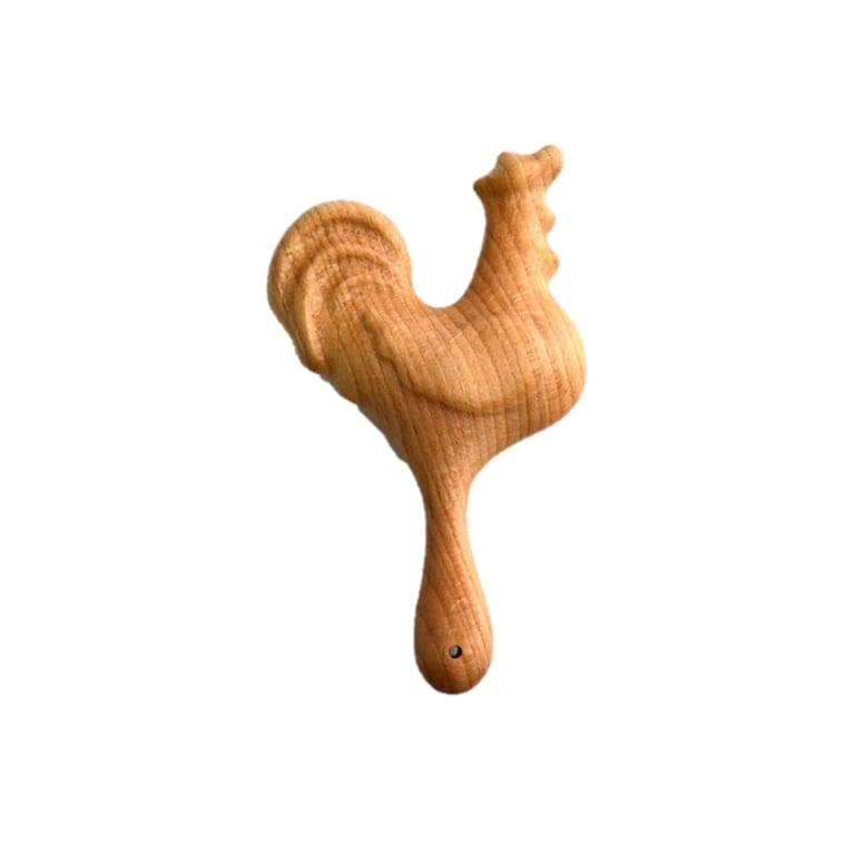 Montessori PoppyBabyCo Organic Wooden Rattle Toy Proud Rooster