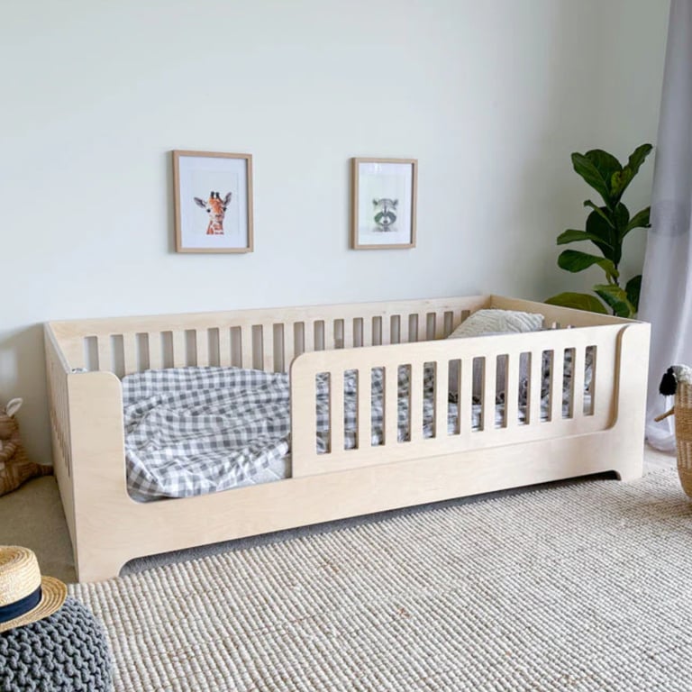 Montessori Magic of Wood Floor Bed With Removable Rail Ply Queen
