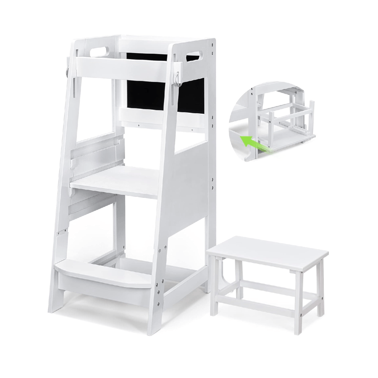 Montessori TOETOL Toddler Tower With Chalkboard White
