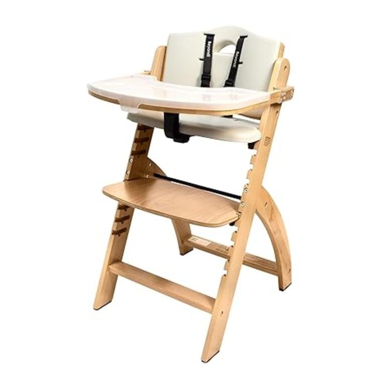 Abiie Beyond Junior Convertible Wooden High Chair Natural Wood Dove Grey Cushion