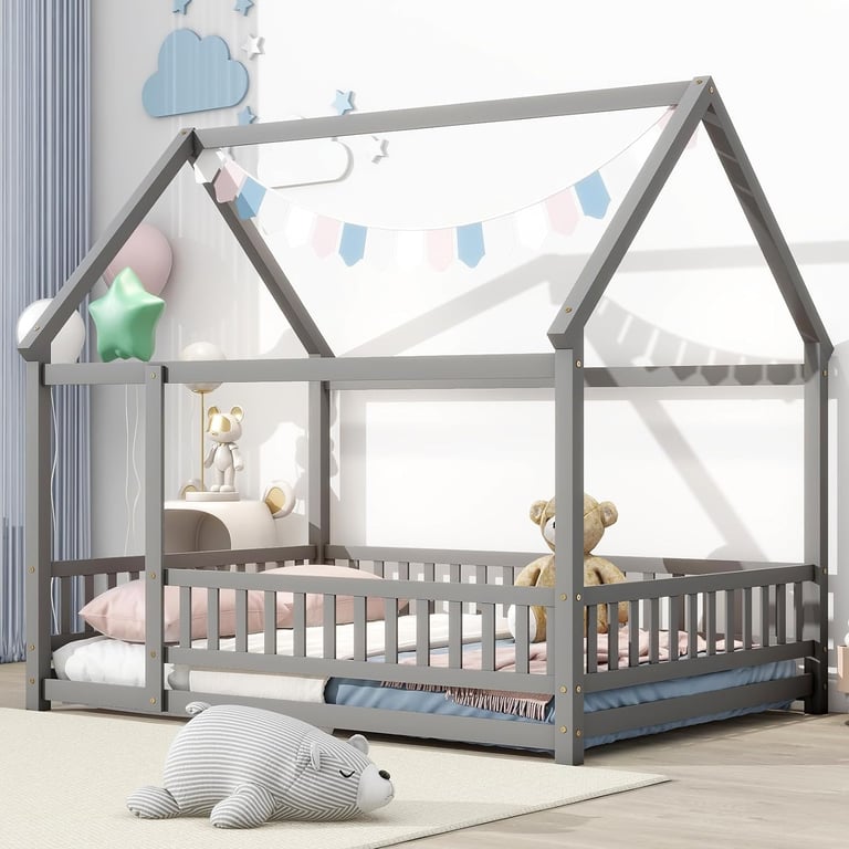 Montessori Tatub Full House Floor Bed With Rails Gray