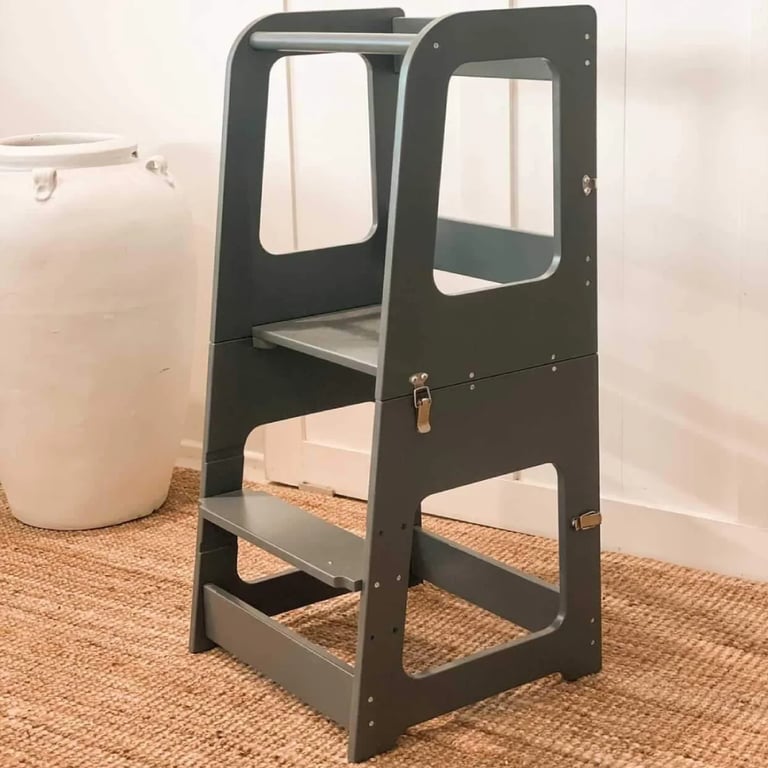 Montessori Monti Play Kids Montessori Little Helper Toddler Tower Convertible Table and Chair Set Dary Grey