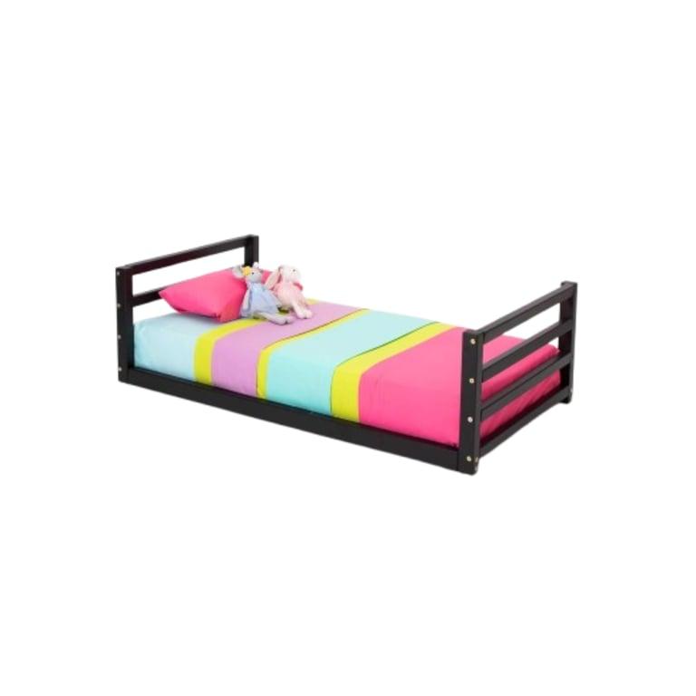 Montessori Sweet Home From Wood Floor Bed With Headboard and Footboard Double Black