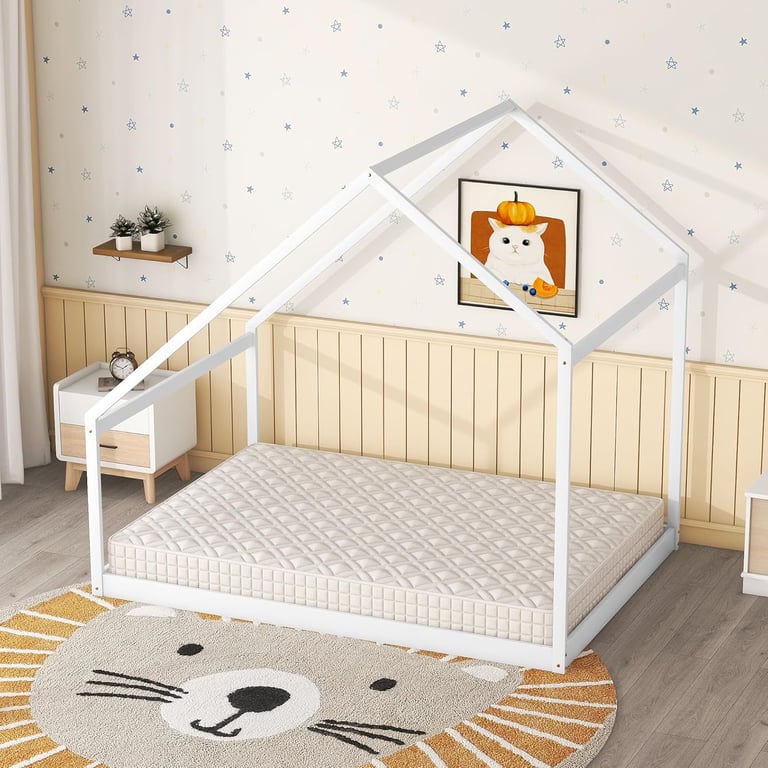 Montessori Merax Full Size Bed Frames With Roof White