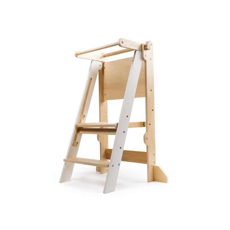 Montessori Elis Design Foldable Toddler Tower With Chalkboard Natural White