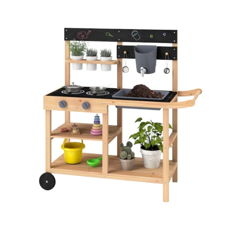 Costway Play Kitchen With Blackboard and Planting Pots