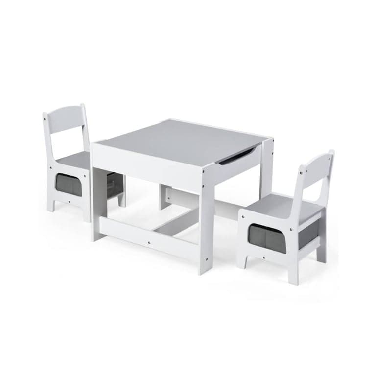 Costway Activity Table and Chairs Set With Storage Boxes, Blackboard, Whiteboard White