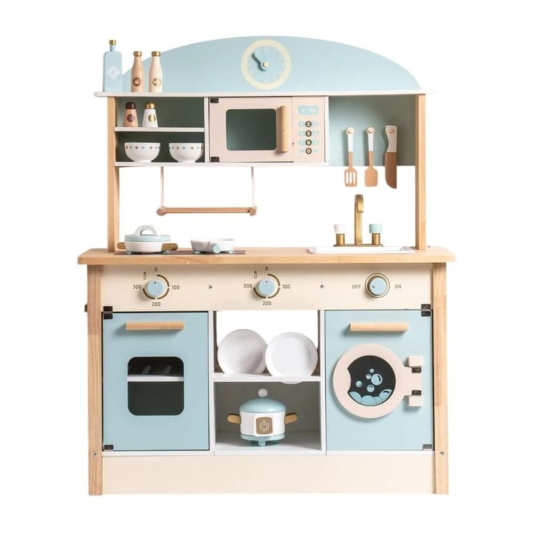Robud Wooden Play Kitchen With Realistic Accessories Blue