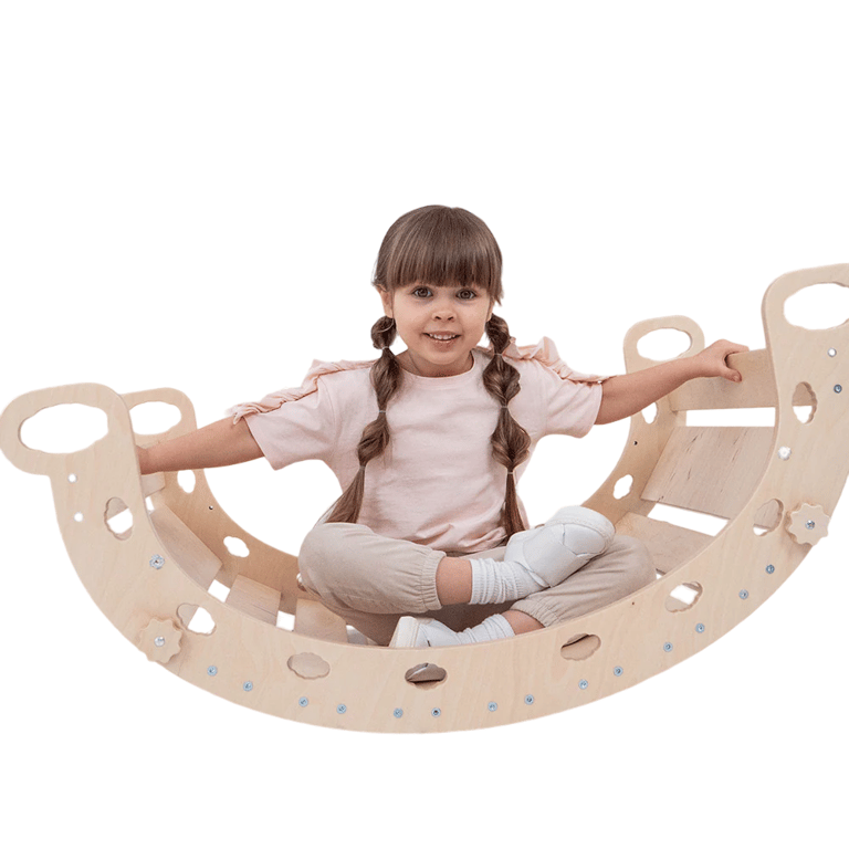 Montessori Wood and Hearts Balance Board Natural Wood