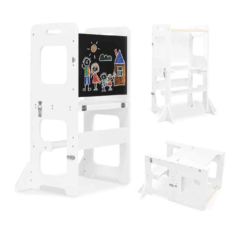 Montessori labebe Convertible Toddler Tower With Chalkboard White