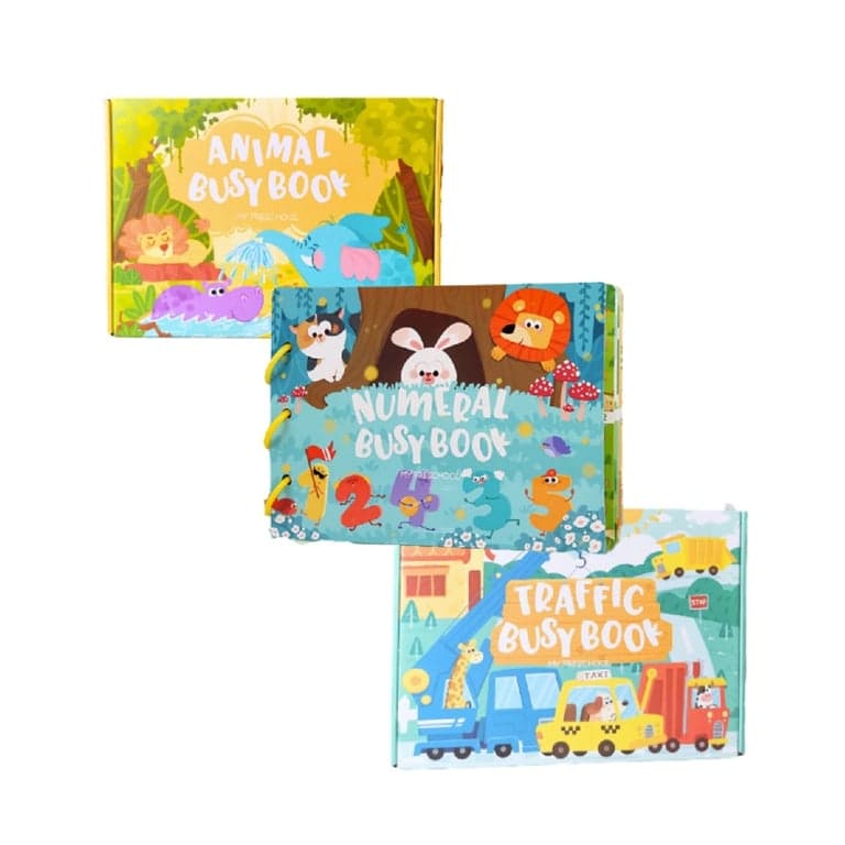 Joymaxx Paper Busy Book Set of 3 Animal, Numeral, Traffic
