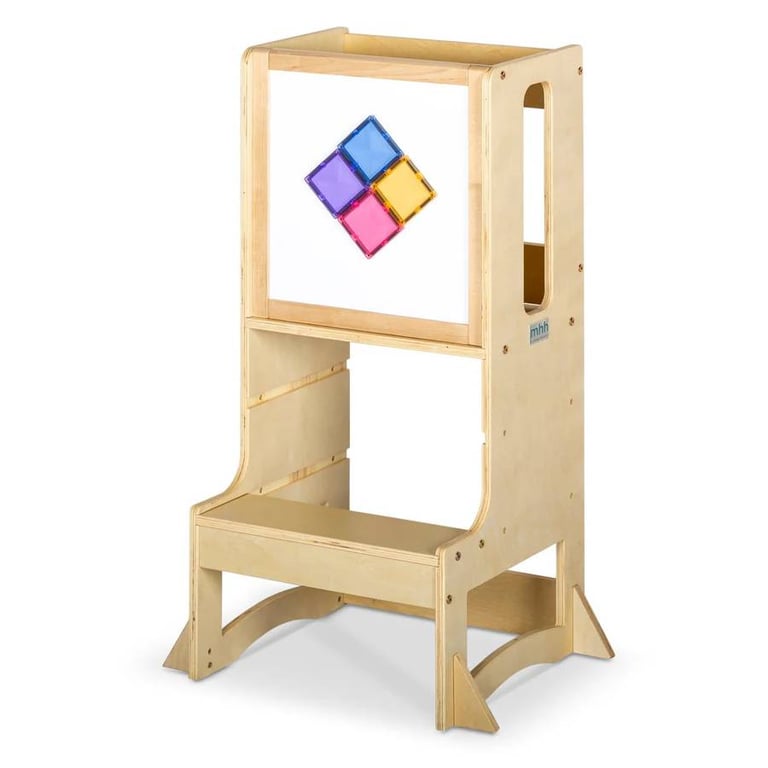 Montessori My Happy Helpers Evo 3.0 Toddler Tower and Magnetic Whiteboard Varnished Birch