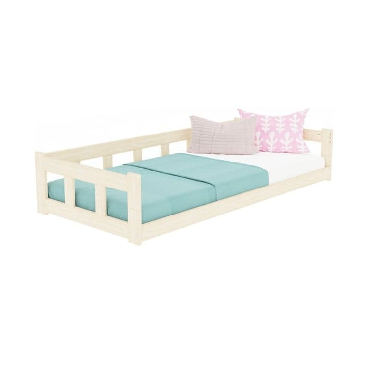 Benlemi Low Single Bed Fence With Sidewall Unvarnished 90x190 CM