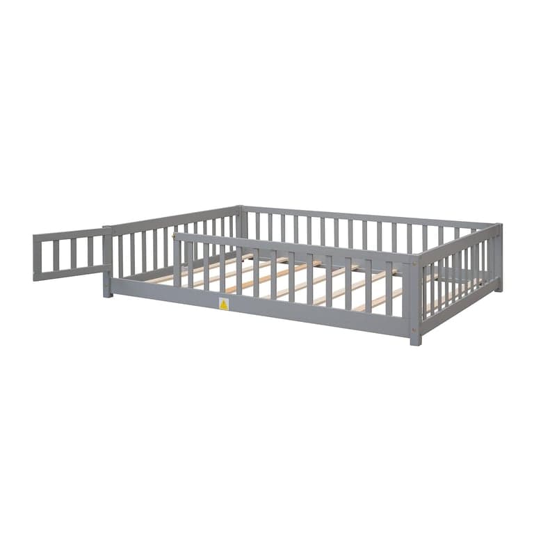 LLS Double Floor Bed With Slats, Rails, and Door Grey
