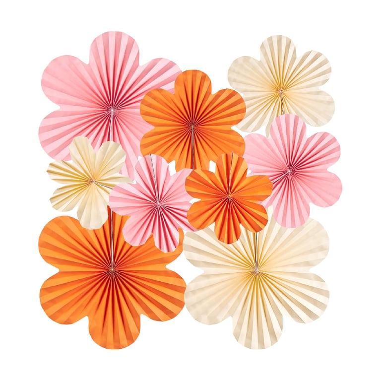 Montessori SUNBEAUTY Set of 9 Paper Flowers for Classroom Wall Decoration Pink Orange