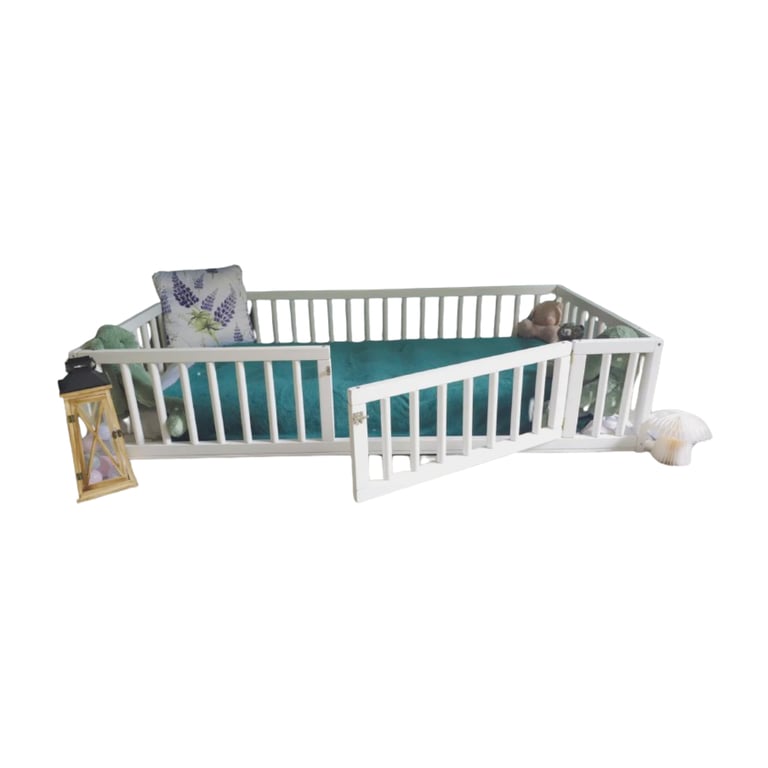 Montessori Kids Universe Floor Bed With Round Rails Double White With Door