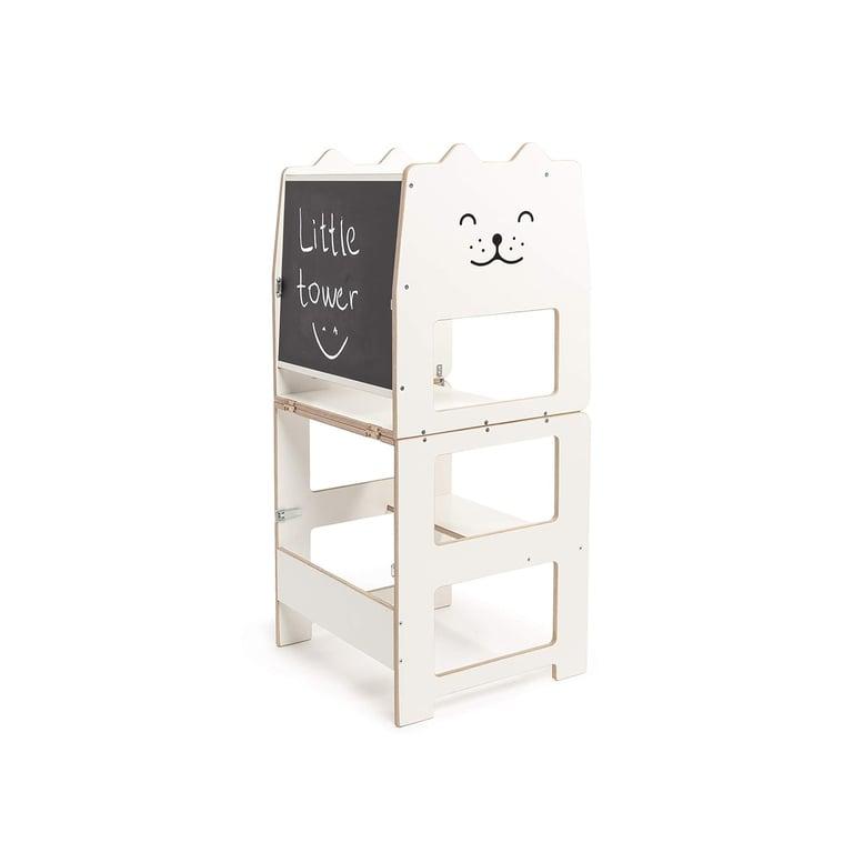 Montessori Craffox Convertible Learning Tower With Chalkboard Cat White