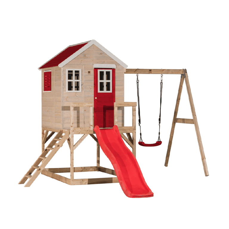 Montessori Wendi Toys My Lodge Swing Set With Platform, Slide, and Single Swing Red