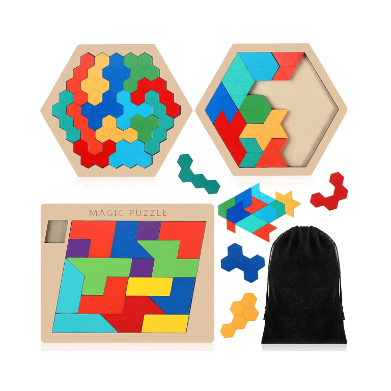 Montessori Yunsailing 3 Packs Wooden Tangram Puzzle Fancy