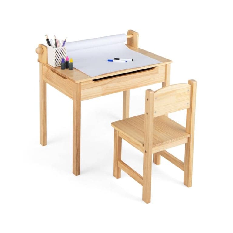 Costway Activity Table and Chair Set With Paper Roll Holder