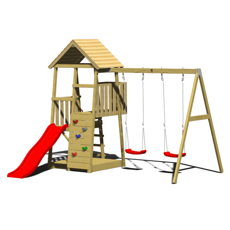 Montessori Wendi Toys Junior Activity Tower Swing Set With Slide, Sandpit, and Double Swing