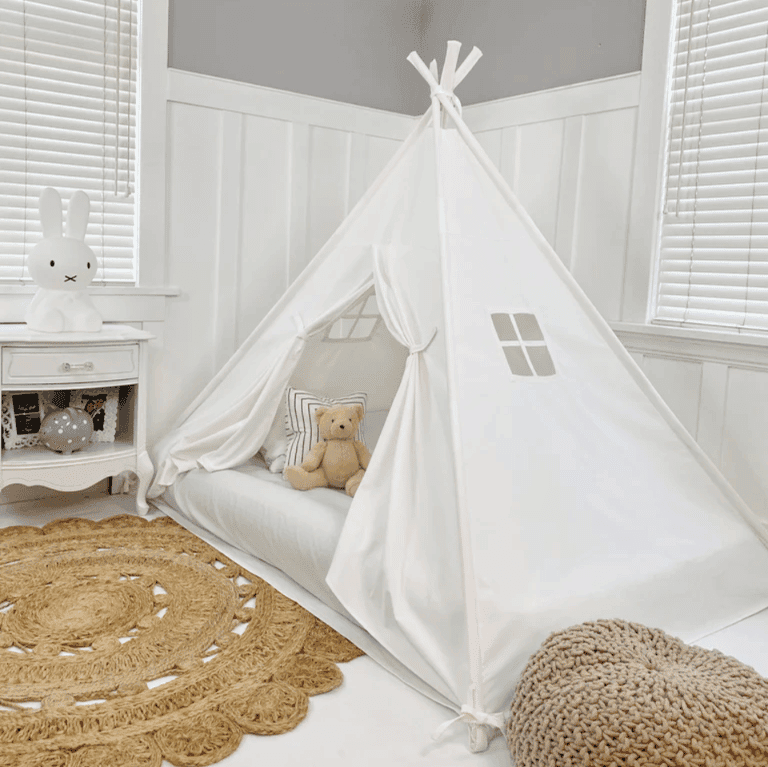 Domestic Objects Play Tent Canopy Bed in Cream Canvas with Doors Double